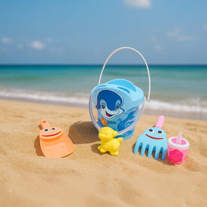 مجموعة ألعاب شاطئية للأطفال مع دلو وحيوانات ملونة – 6 قطع