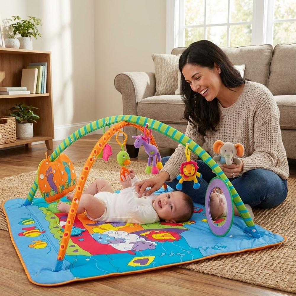 سجادة ألعاب وأنشطة للأطفال مع قوس ألعاب ومرايا