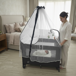 سرير أطفال قابل للطي مع ناموسية وطاولة تغيير