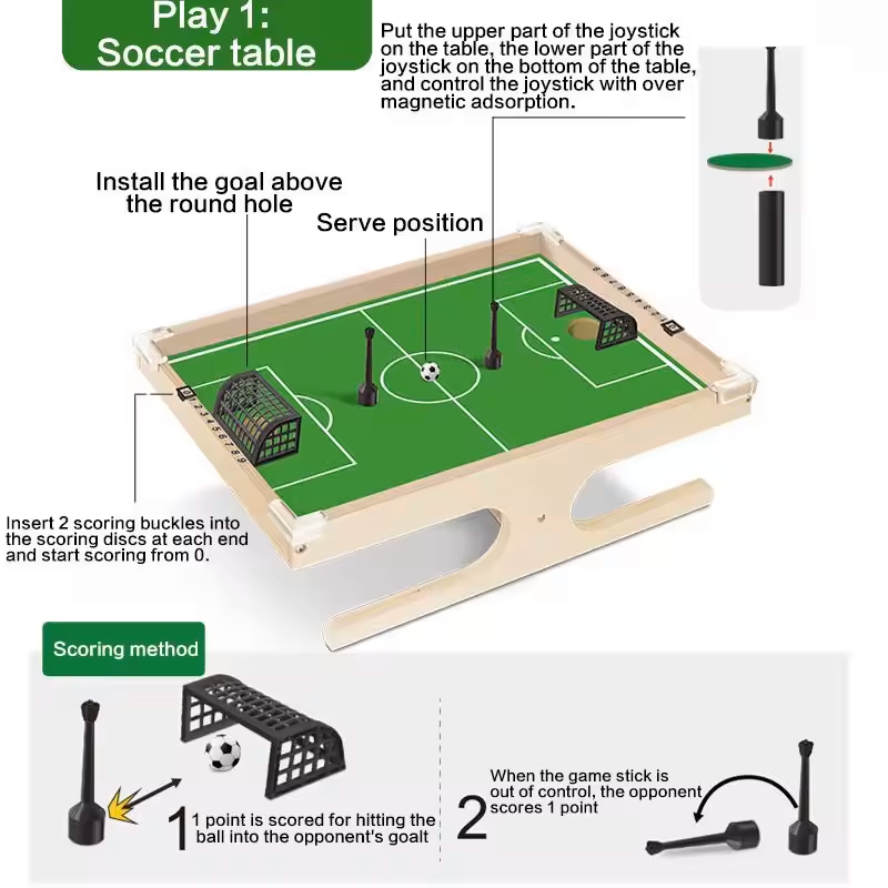 مجموعة ألعاب طاولة صغيرة 2 في 1 خشبية مغناطيسية لكرة القدم لودو