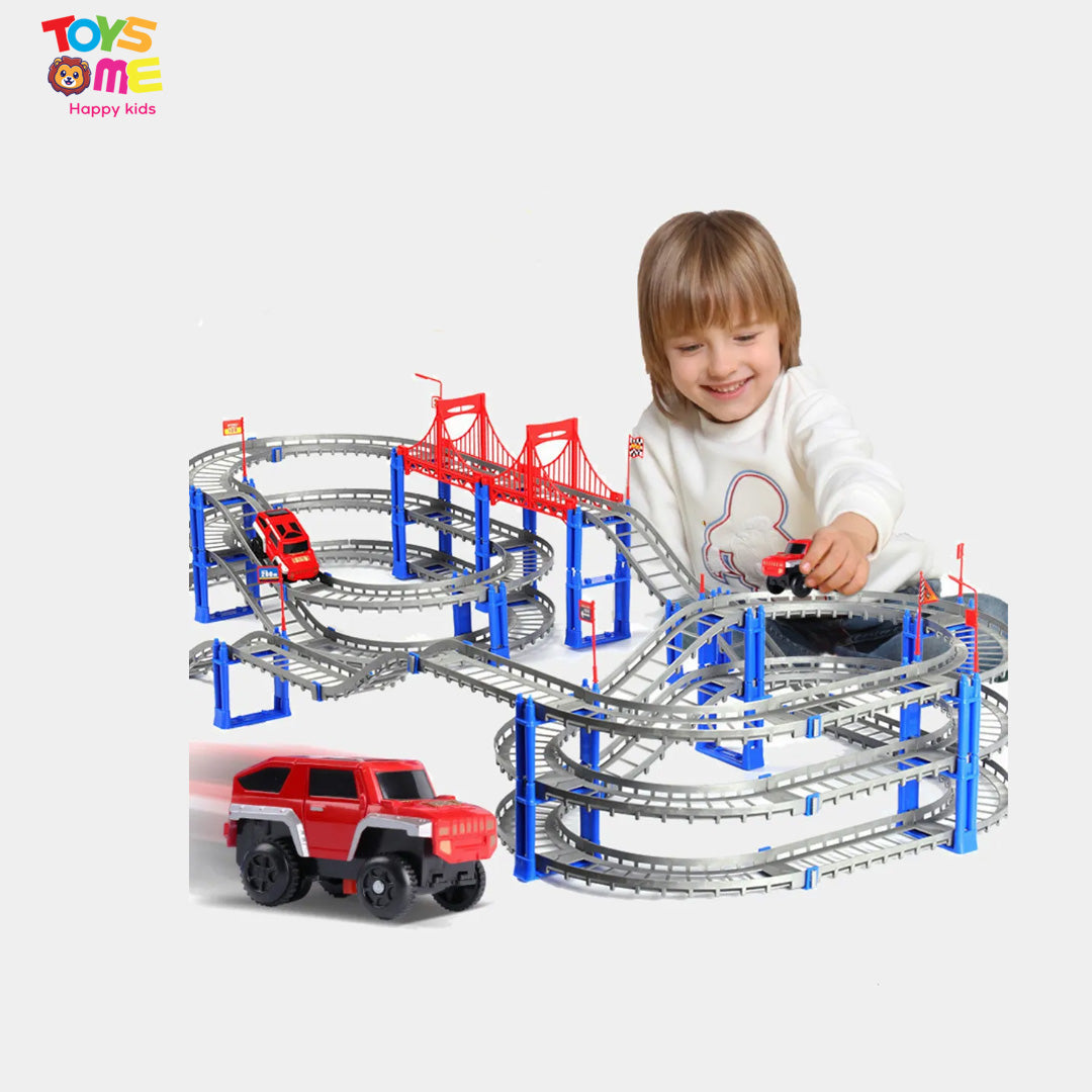 Race track with cars 140 pieces, three levels